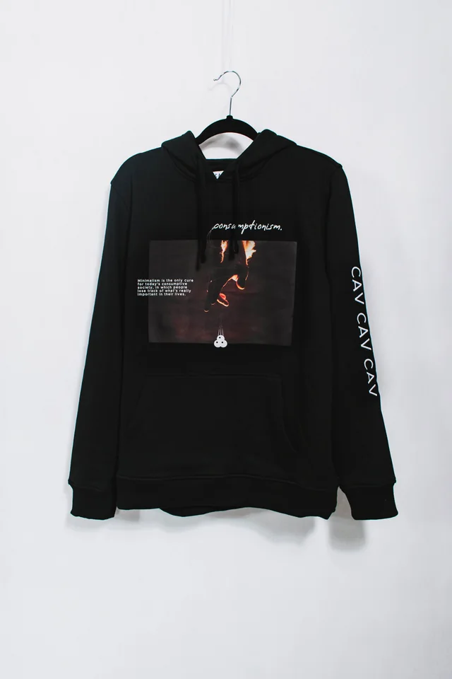 Original black Caviar hoodie with the consumptionism chest graphic